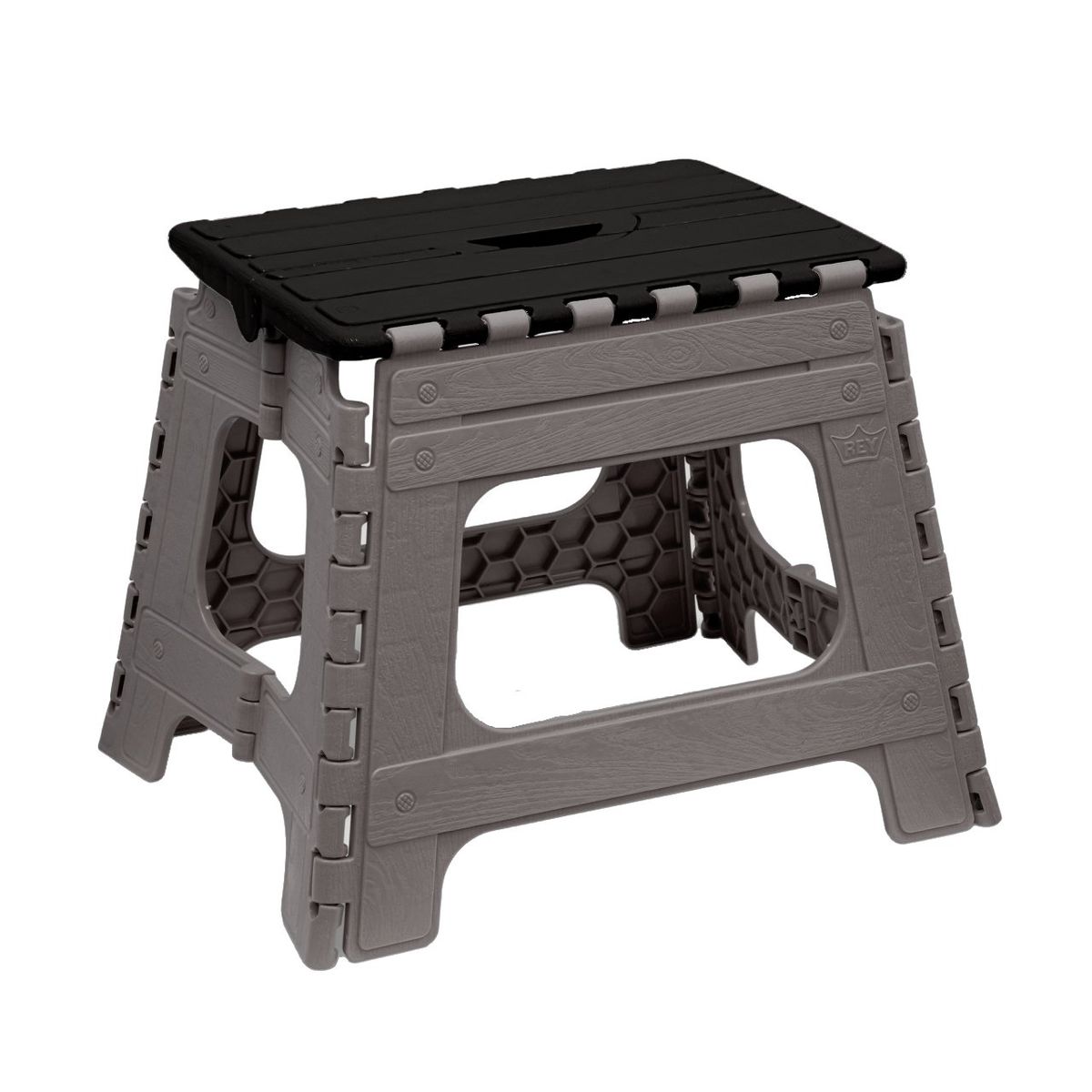 REYPLAST - Banquito Taburete Piso Plegable Portatil Con Estilo Moderno Gris Pardo Con Cafe