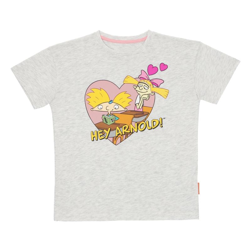 NICKELODEON - POLERA MANGA CORTA HEY ARNOLD GRIS MELANGE