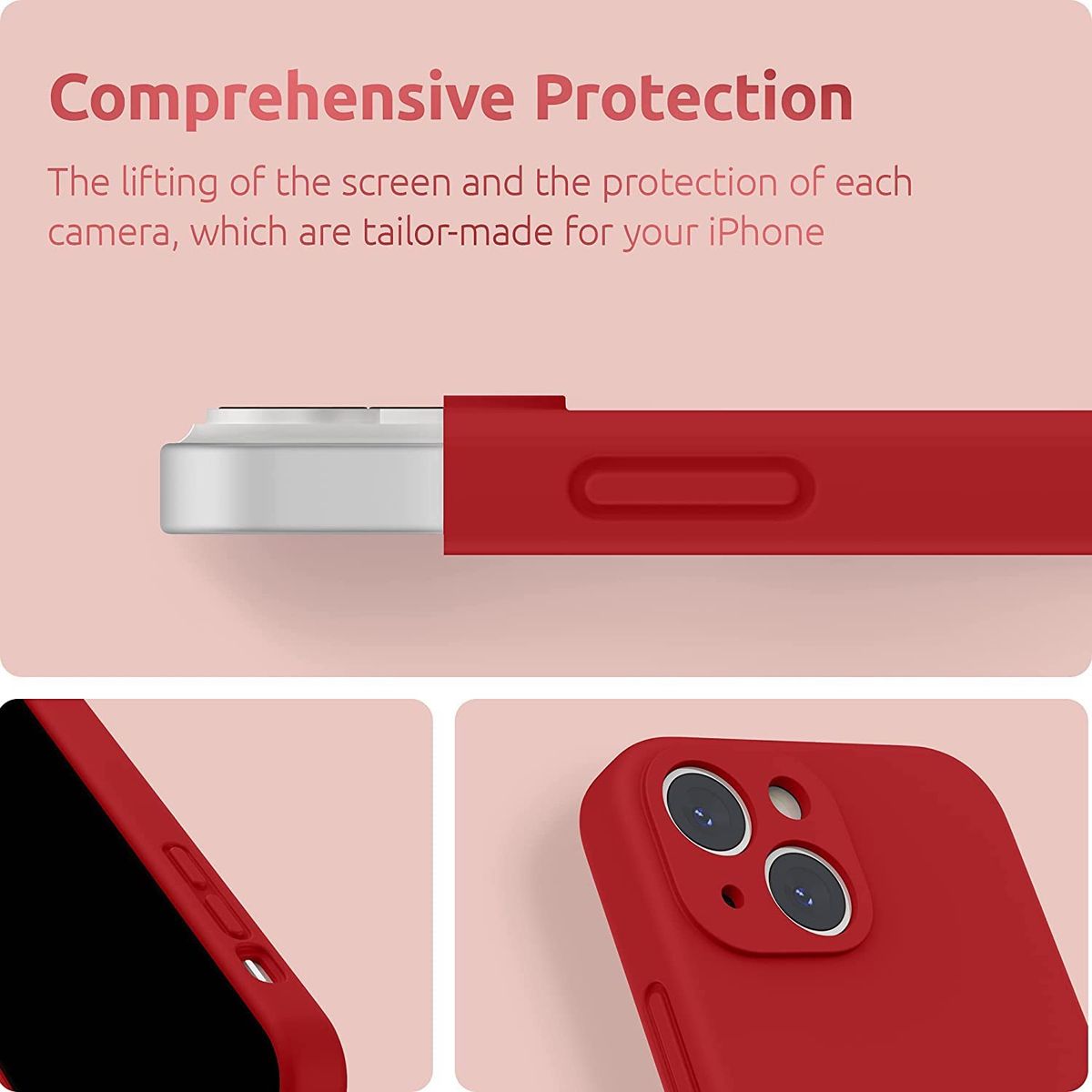 CELLBOX - Carcasa de Silicona con Protector de Cámara para iPhone 14 Plus - Roja
