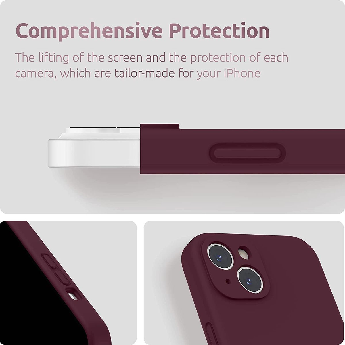 CELLBOX - Carcasa de Silicona con Protector de Cámara para iPhone 14 Plus - Vino