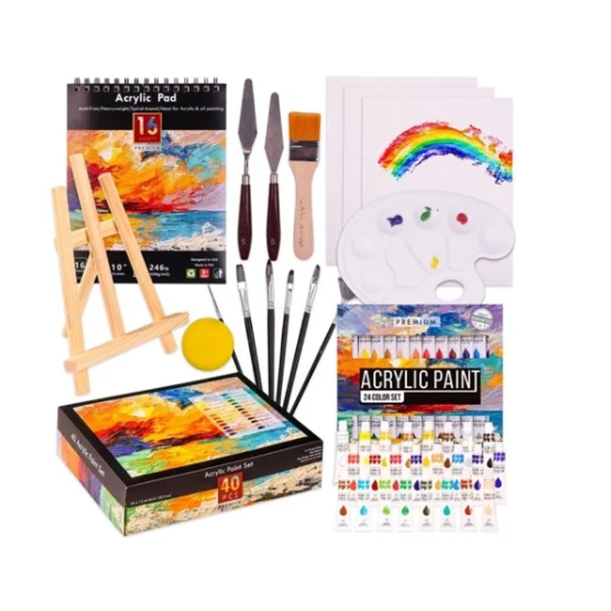 OFERTABKN - Kit 40pcs Lienzo Pintura Acrílica Bastidor Espátulas Pincel