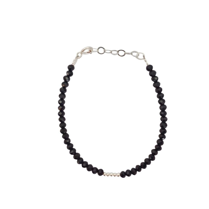 ML JOYAS - Pulsera de cristales negros con 5 bolitas de plata