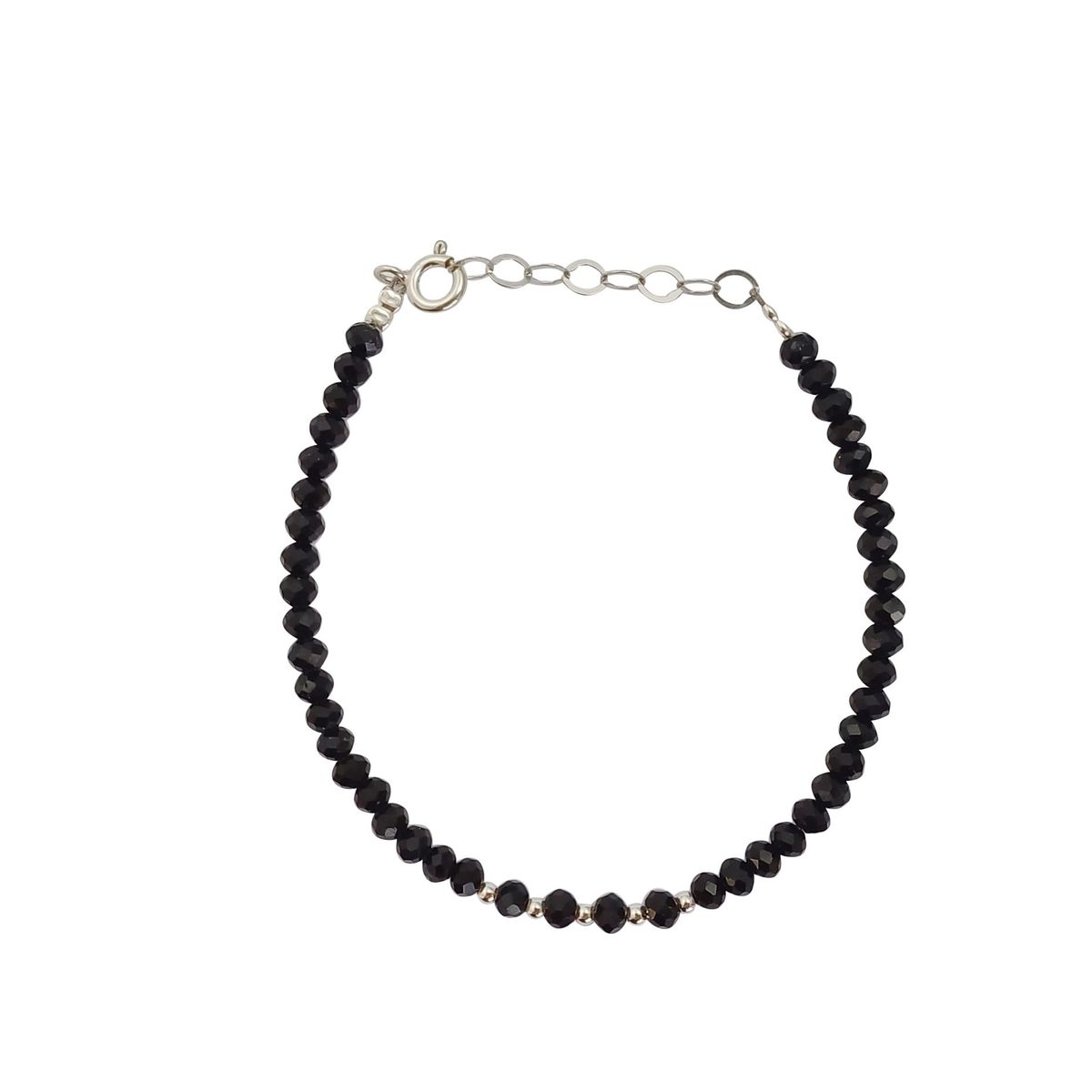 ML JOYAS - Pulsera cristales negro con bolitas de plata separadas