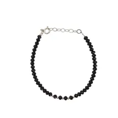 ML JOYAS - Pulsera cristales negro con bolitas de plata separadas