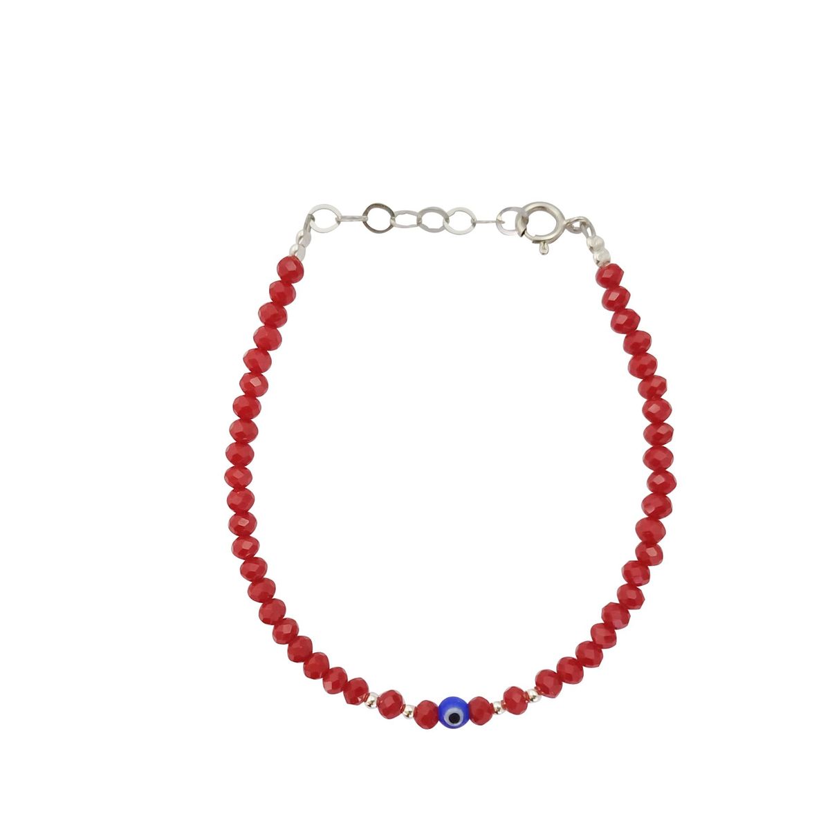 ML JOYAS - Pulsera cristales rojos intercalada con bolitas de plata y ojo turco