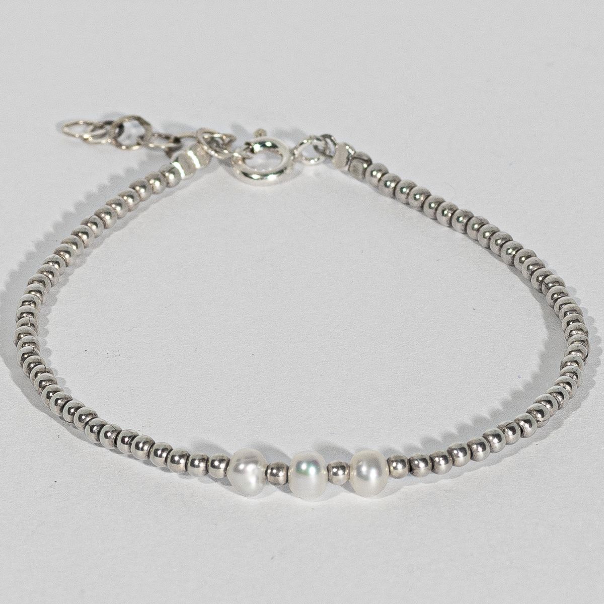 ML JOYAS - Pulsera mujer bolitas de plata con perlas de rio