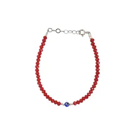ML JOYAS - Pulsera mujer cristales rojos con ojo turco y bolitas de plata