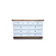 RUSTIC STYLE - COMODA 9 CAJONES BLANCA Y NOGAL