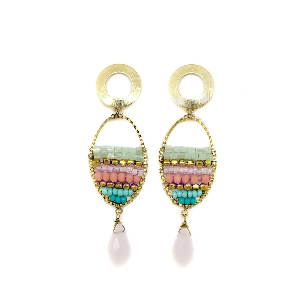 ANDREA COGGIOLA JOYAS - Aros Mostacilla Cristal Bronce Enchapado Oro 18K