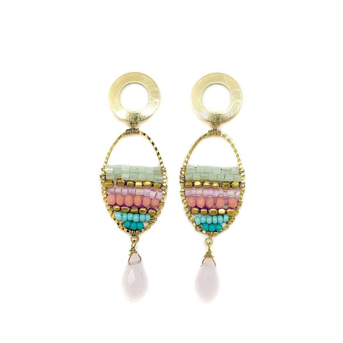 ANDREA COGGIOLA JOYAS - Aros Mostacilla Cristal Bronce Enchapado Oro 18K