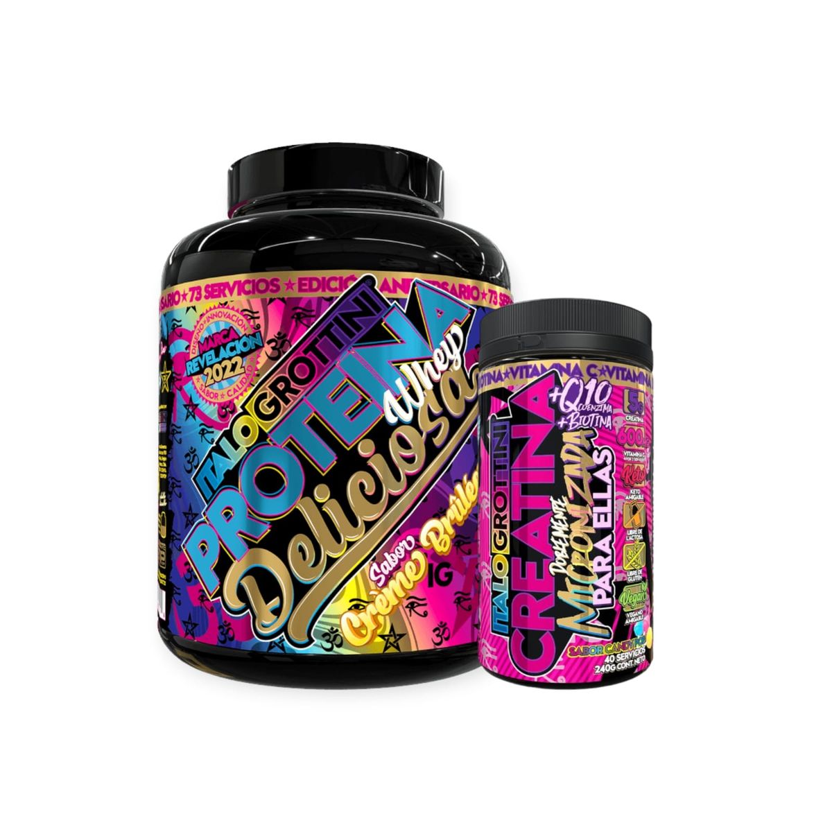 ITALO GROTTINI - PROTEINA WHEY DELICIOSA  CREME BRULEE  72 SV +CREATINA 40 SV CANDY POP