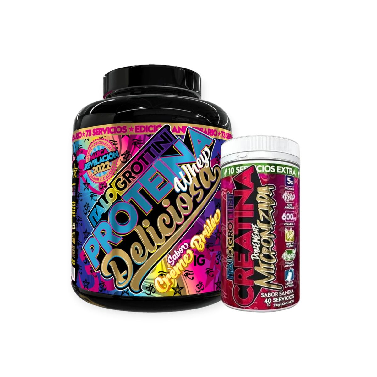 ITALO GROTTINI - PROTEINA WHEY DELICIOSA  CREME BRULEE  72 SV +CREATINA 40 SV SANDÍA