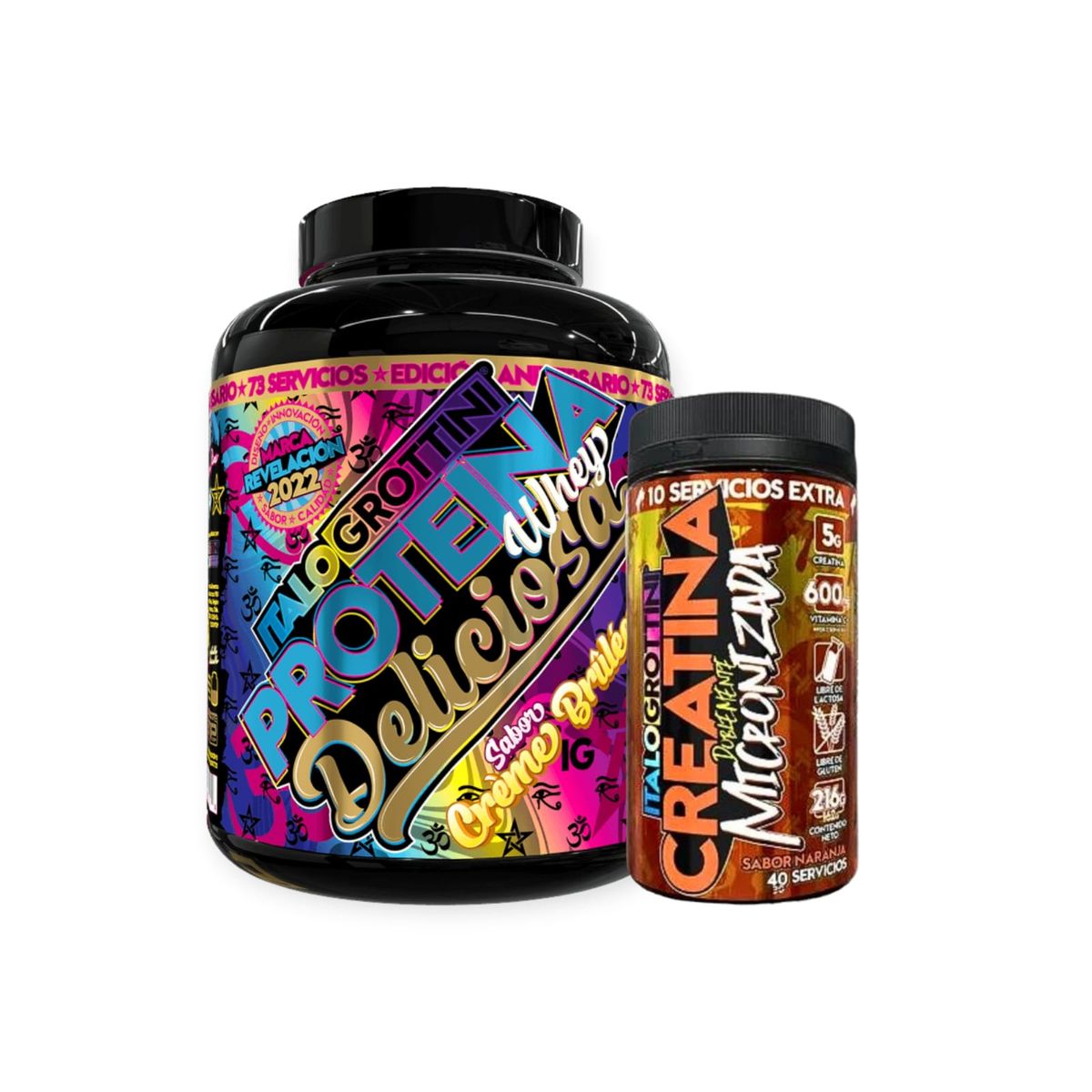 ITALO GROTTINI - PROTEINA WHEY DELICIOSA  CREME BRULEE  72 SV +CREATINA 40 SV NARANJA