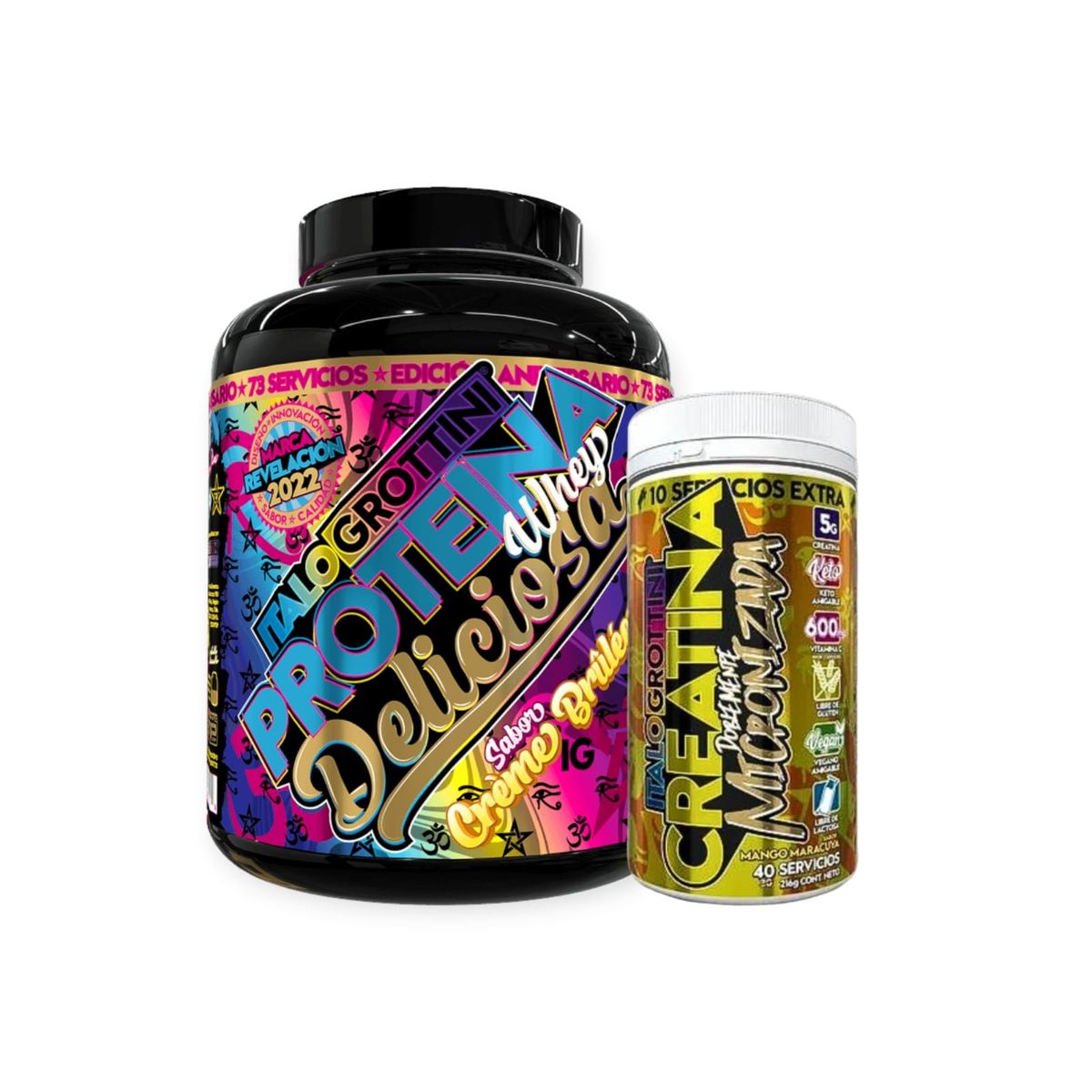 ITALO GROTTINI - PROTEINA WHEY DELICIOSA  CREME BRULEE  72 SV +CREATINA 40 SV MANGO