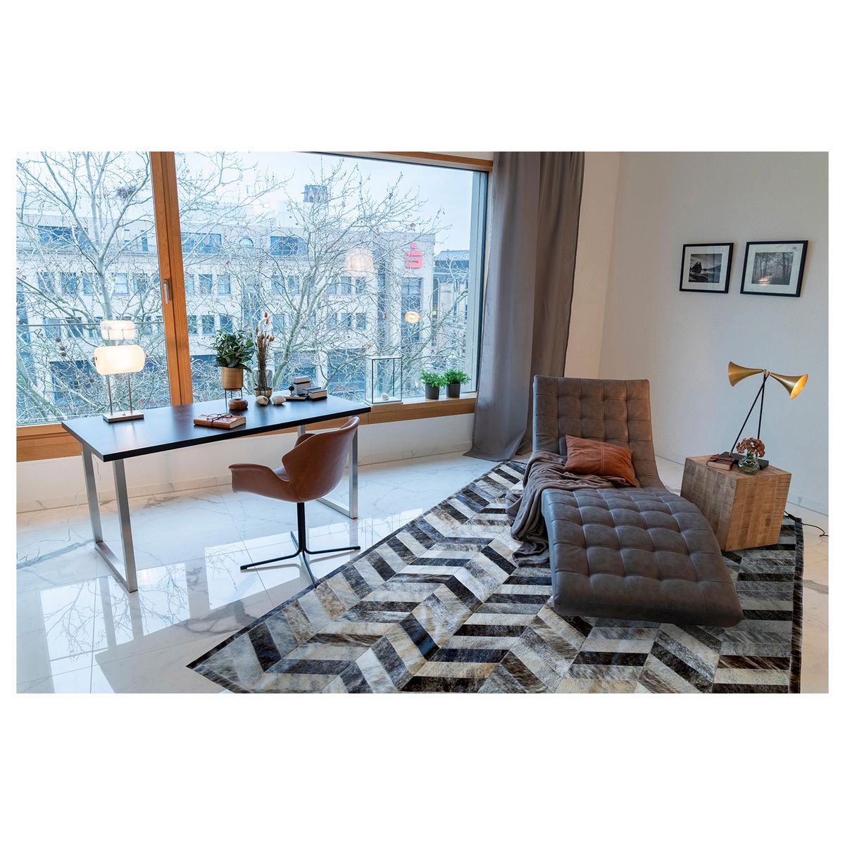 MOO HOGAR - Alfombra Cuero Natural  206X296 Cm Diseño Chevron