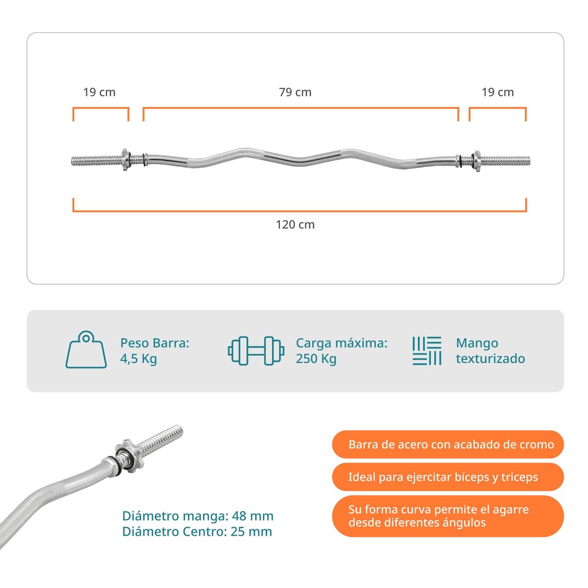 BODYTRAINER - Barra Preolimpica Bodytrainer Curva Z 1.2M