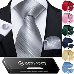 SONEC - Corbata Seda Hombre en caja regalo con paño y colleras a elección