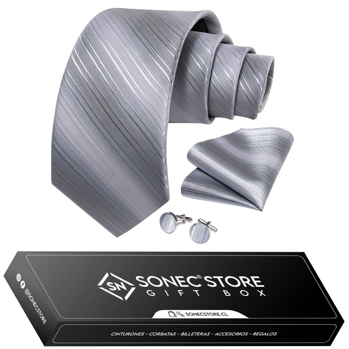 SONEC - Corbata Seda Hombre en caja regalo con paño y colleras a elección