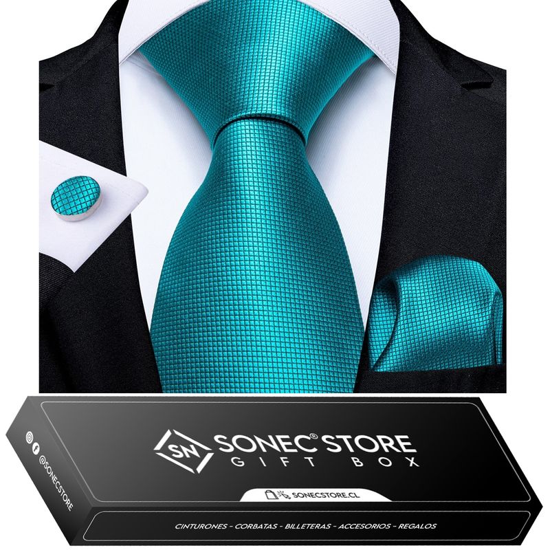 SONEC - Corbata Seda Hombre en caja regalo con paño y colleras a elección
