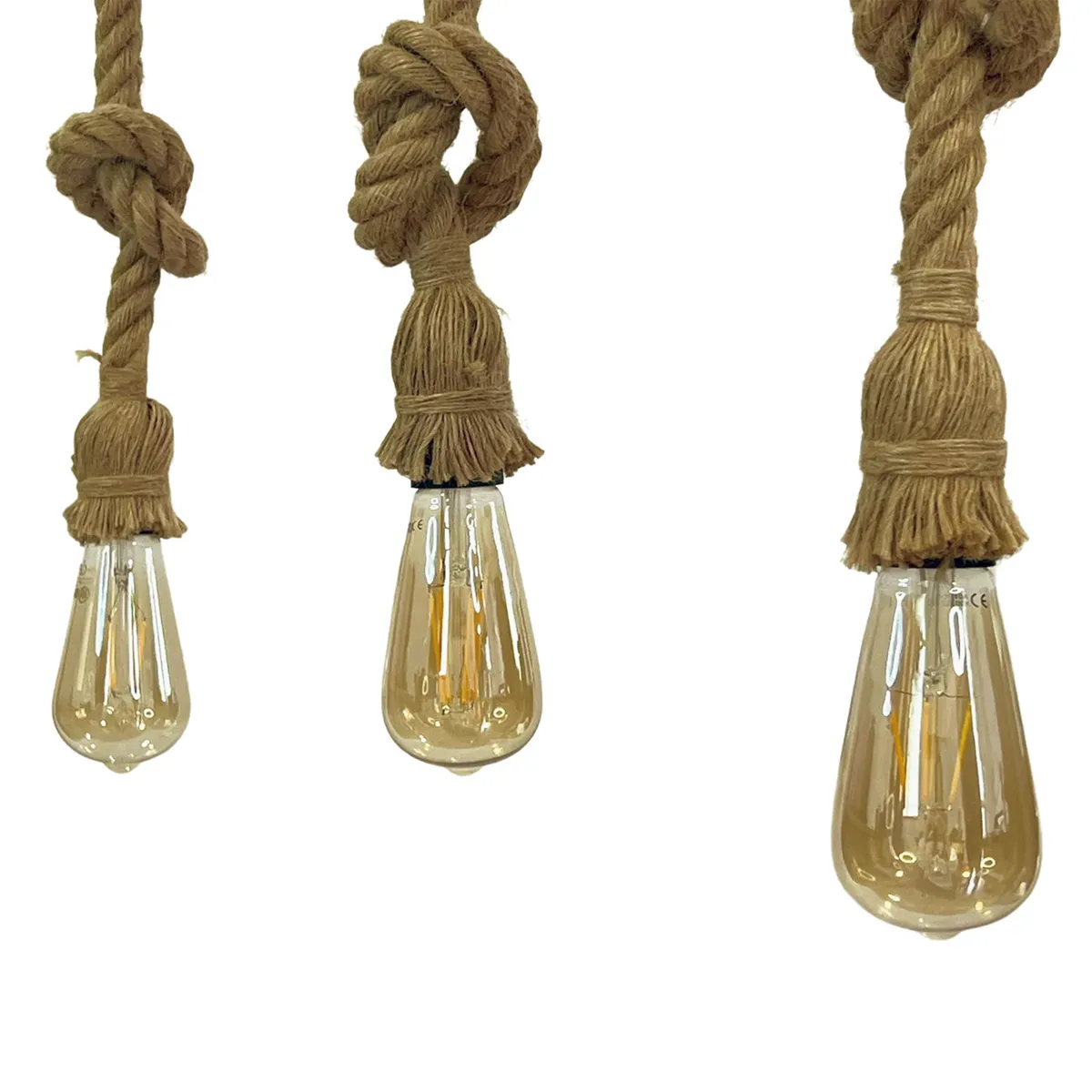 WANT - Lámpara Colgante Madera Con Cáñamo Tres Luces E-27