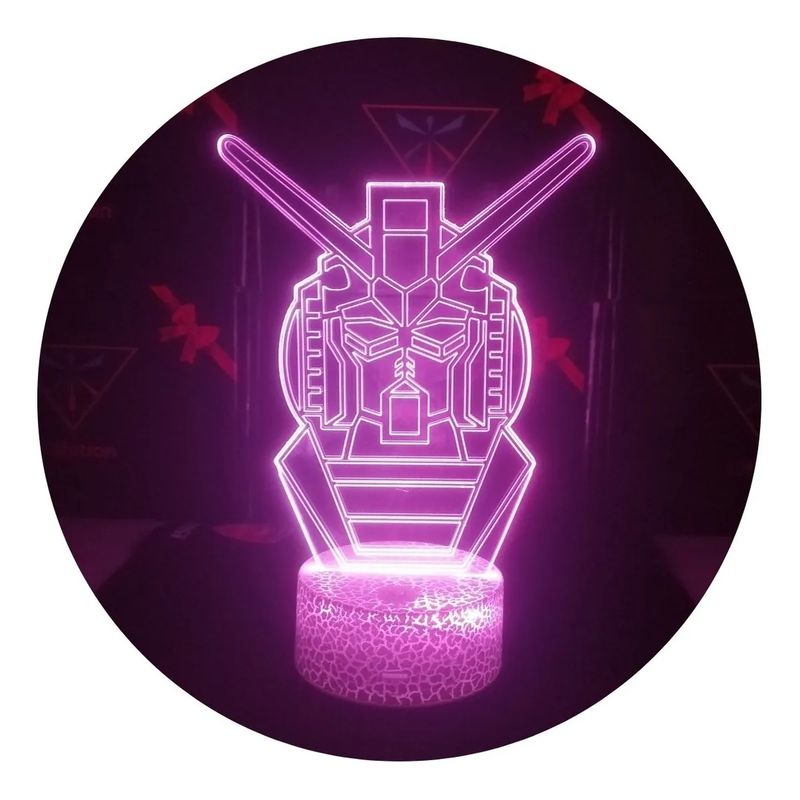 3DILUTION - Lampara Ilusión 3d Cara Gundam Rx-78-2 Base Agrietada