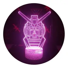 3DILUTION - Lampara Ilusión 3d Cara Gundam Rx-78-2 Base Agrietada