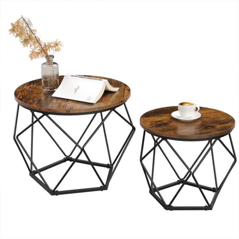 Set Mesa De Centro Base Hexagonal Estilo Industrial