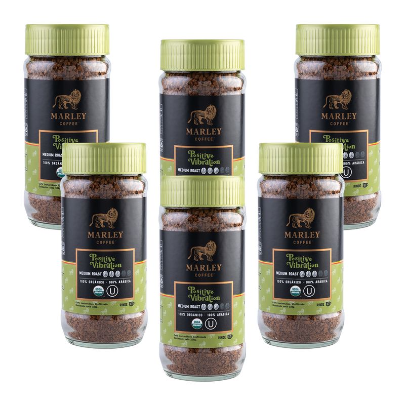 MARLEY COFFEE - Pack 6x Café orgánico liofilizado Positive Vibration 100 g