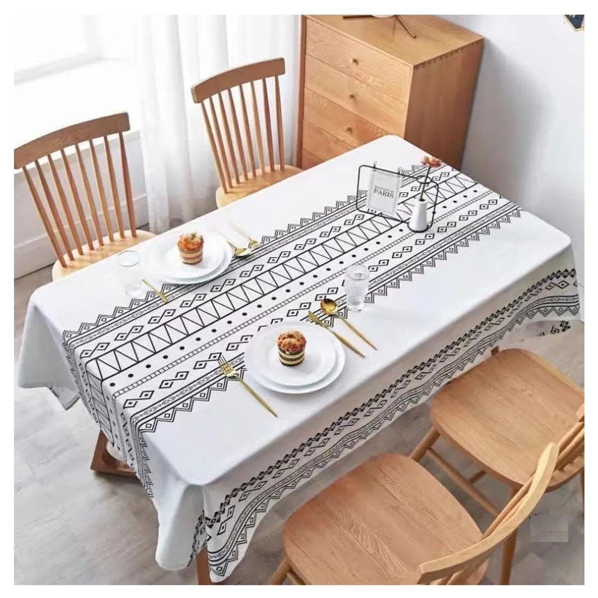 COMPRAPO - Mantel Antimanchas Mod. Inca Blanco Azul 140 X 220 Cm Rectangular