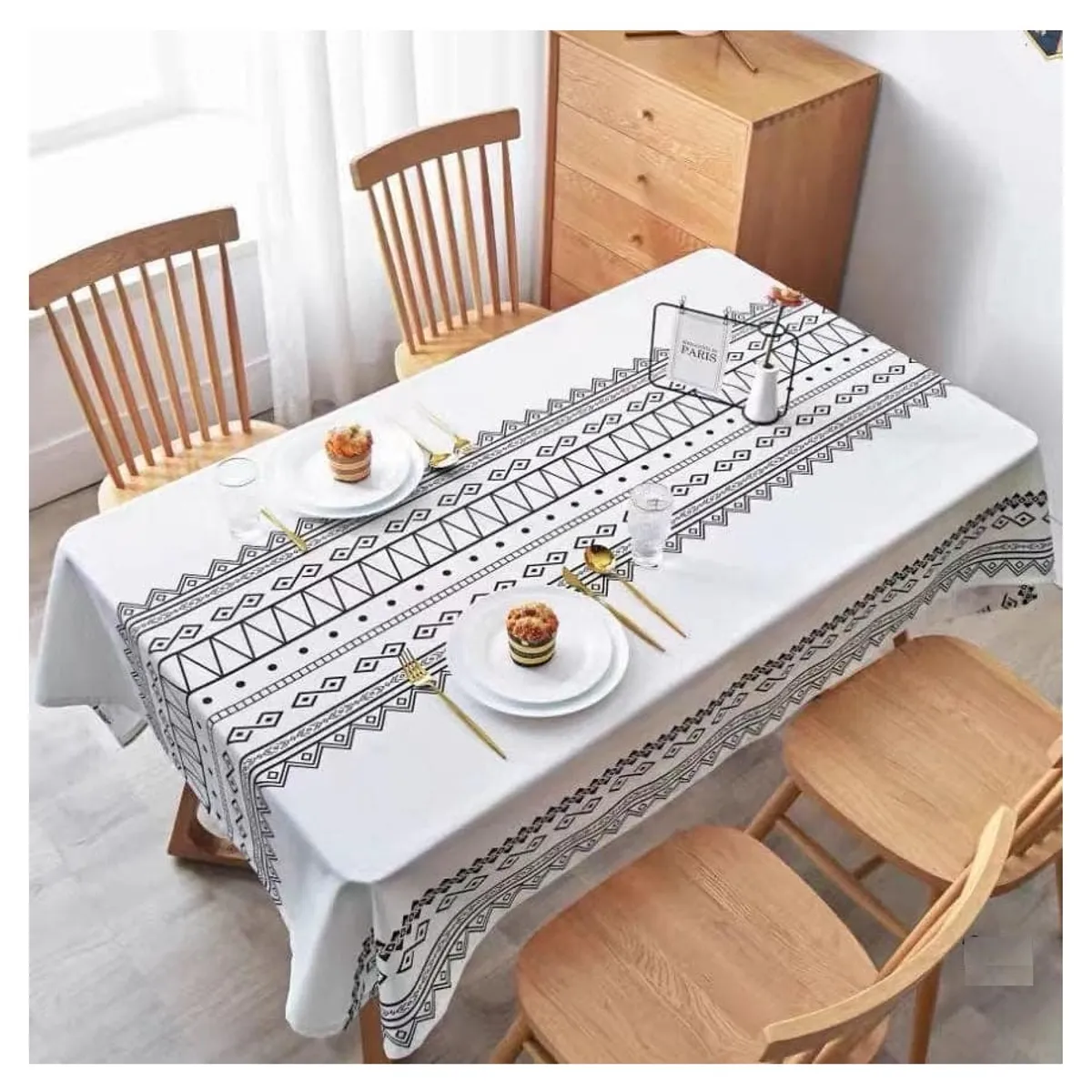 COMPRAPO - Mantel Antimanchas Mod. Inca Blanco Azul 140 X 220 Cm Rectangular