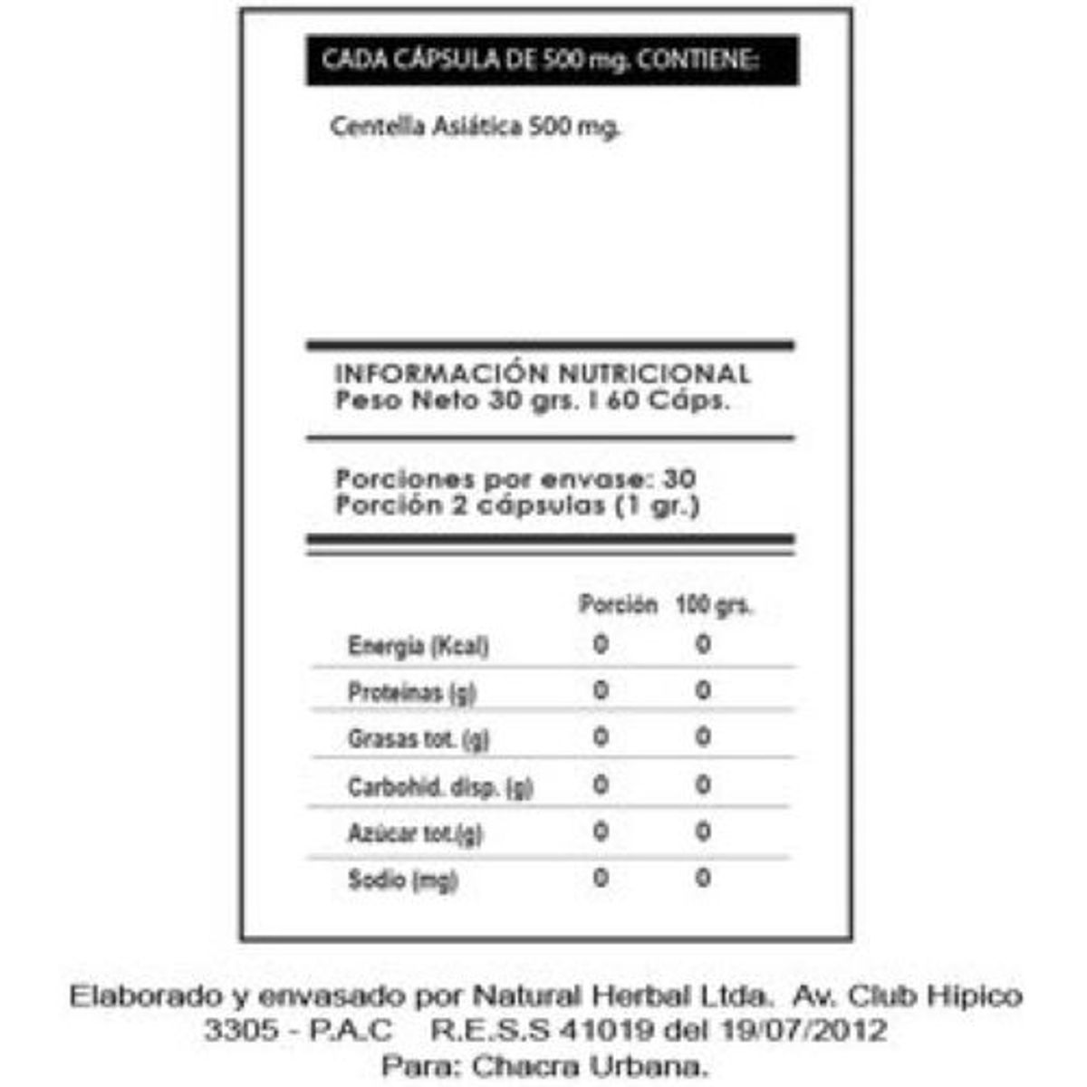 GENERICO - Centella Asiatica, 60 capsulas de 500 mg