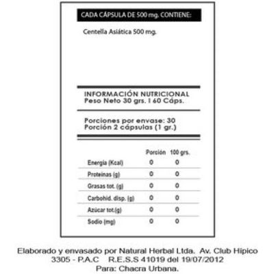 Imagen 2 del producto Centella Asiatica, 60 capsulas de 500 mg