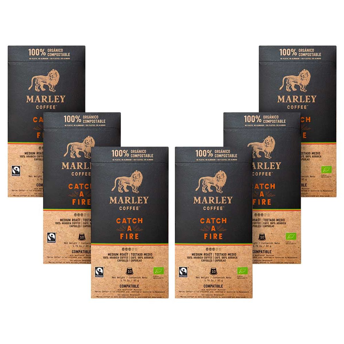 MARLEY COFFEE - Pack 6x estuches Cápsulas Catch a Fire · Nespresso®️ compatible
