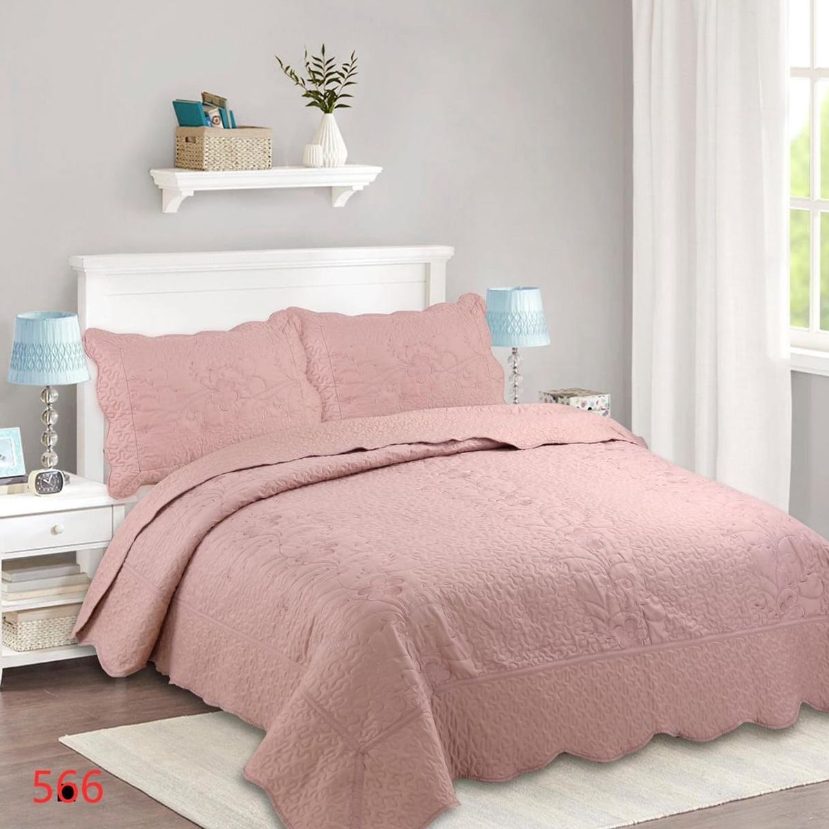 GENERICO - Cubrecama Quilt Verano 2 Plazas - Palo Rosa Flores Bordado 566