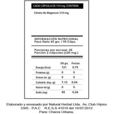 Imagen 2 del producto Citrato Magnesio, 90 capsulas en 310 mg