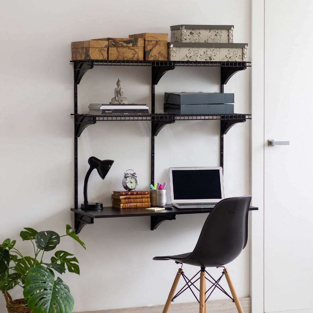 METALTRU - Kit escritorio con repisas negro.