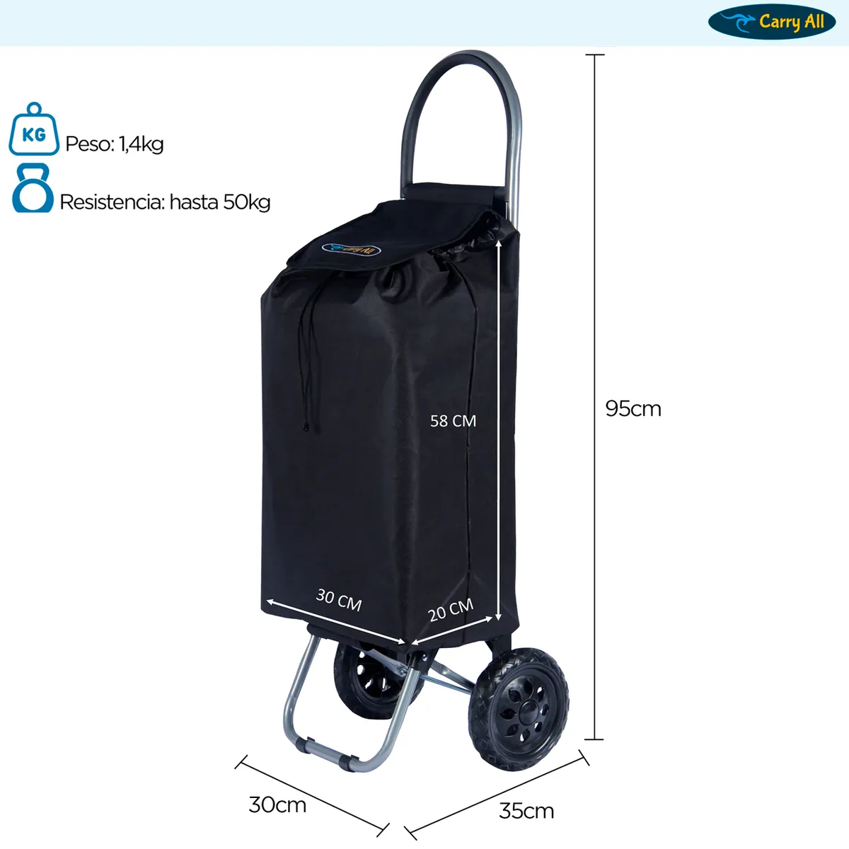 CARRY ALL - Carrito de Compras Plegable Adelaida Carro Feria Carga Yegua Black