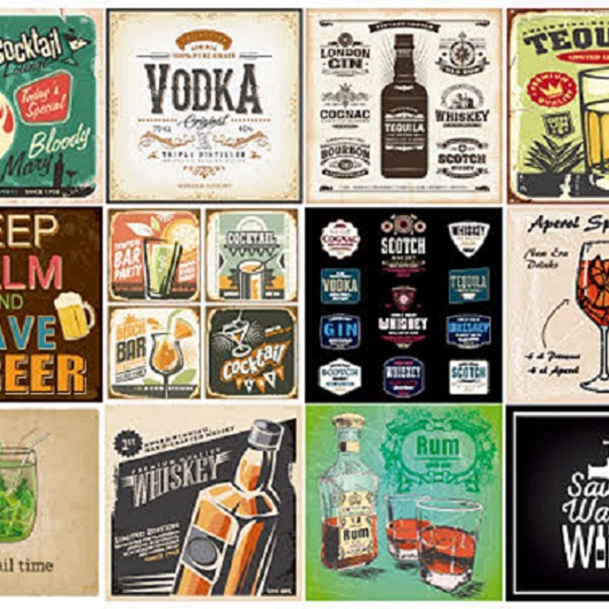 DEKOFIX - Azulejos autoadhesivos decorativos Vintage Drinks