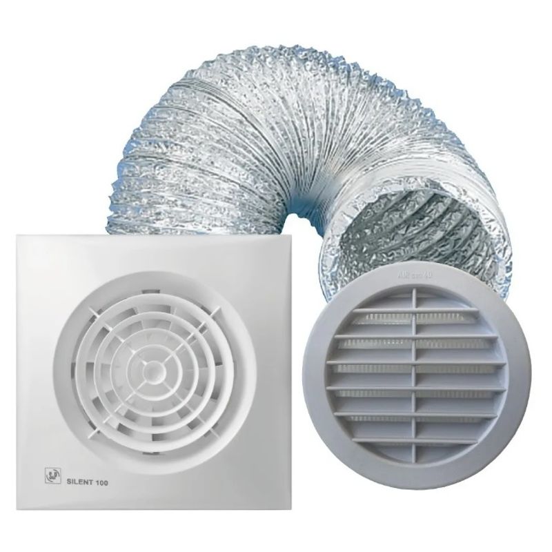 S & P - Kit Extractor Aire Para Baño Silent-100 Cz  Ducto Y Rejilla