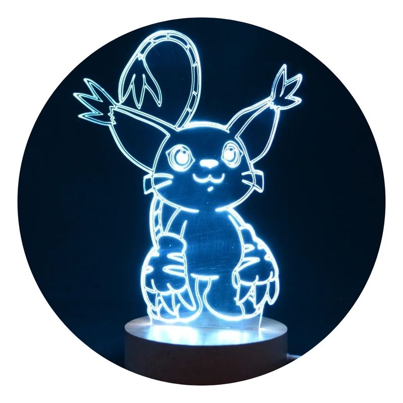 3DILUTION - Lámpara Ilusion 3d Gatomon Digimon Adventure Base Madera