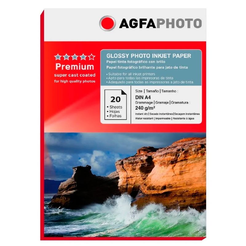 AGFA - Papel Premium Agfa Glossy 240gr 20 Hojas A4