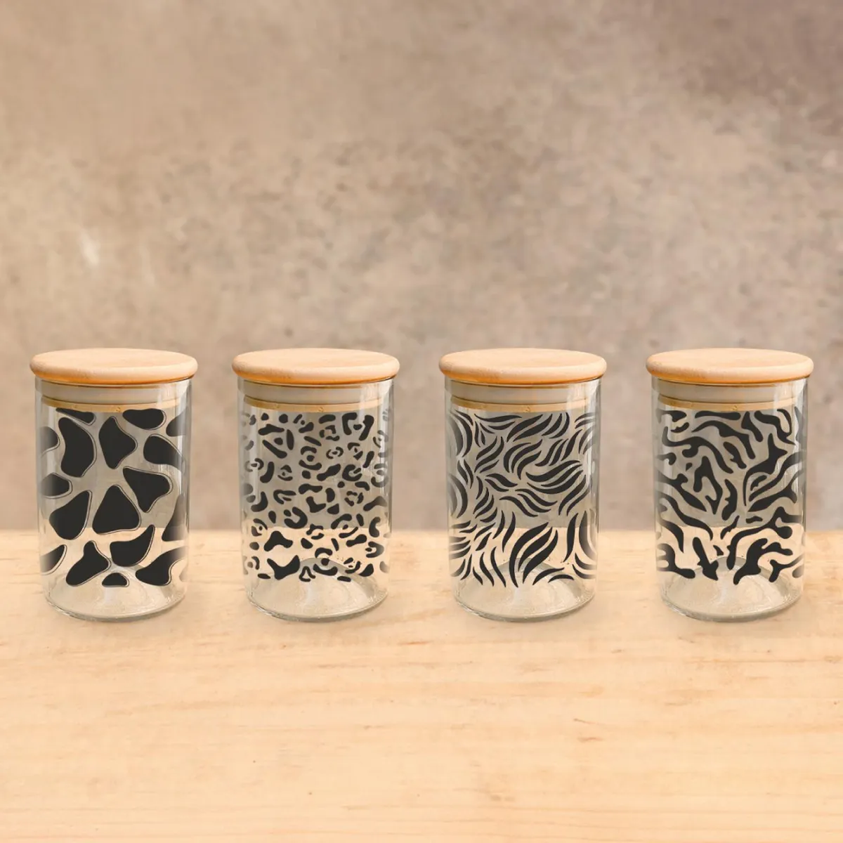 GREEN GLASS - Pack 4 Frascos Animal Print - 300cc