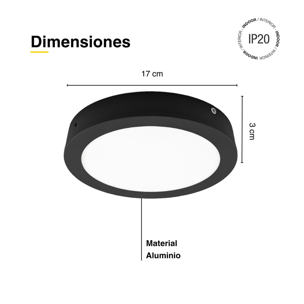 DEMASLED - Foco LED redondo Borde Negro Sobrepuesto 17cm 12W Luz Cálida 220V