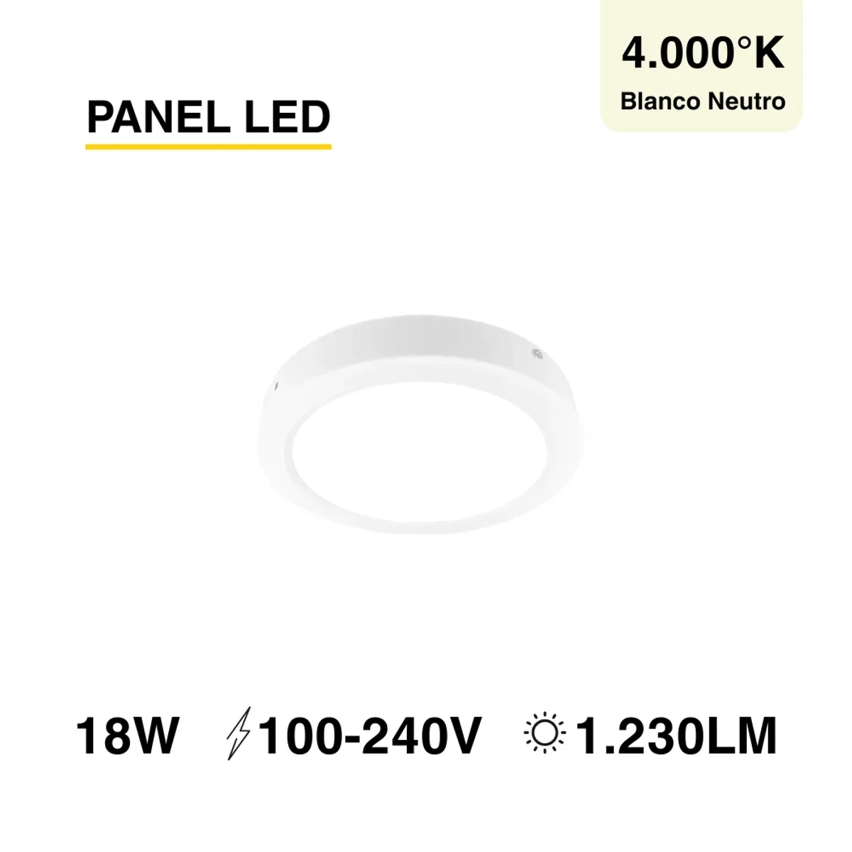 DEMASLED - Foco LED redondo BordeBlanco Sobrepuesto Diámetro22cm 18W BlancoNeutro