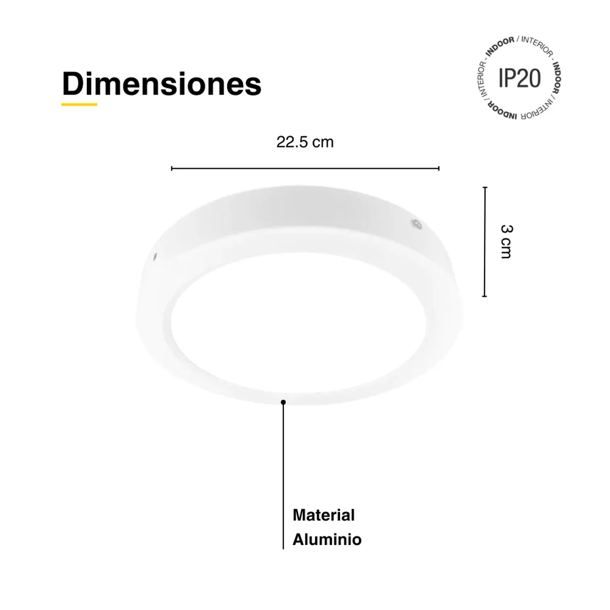 DEMASLED - Foco LED redondo BordeBlanco Sobrepuesto Diámetro22cm 18W BlancoNeutro