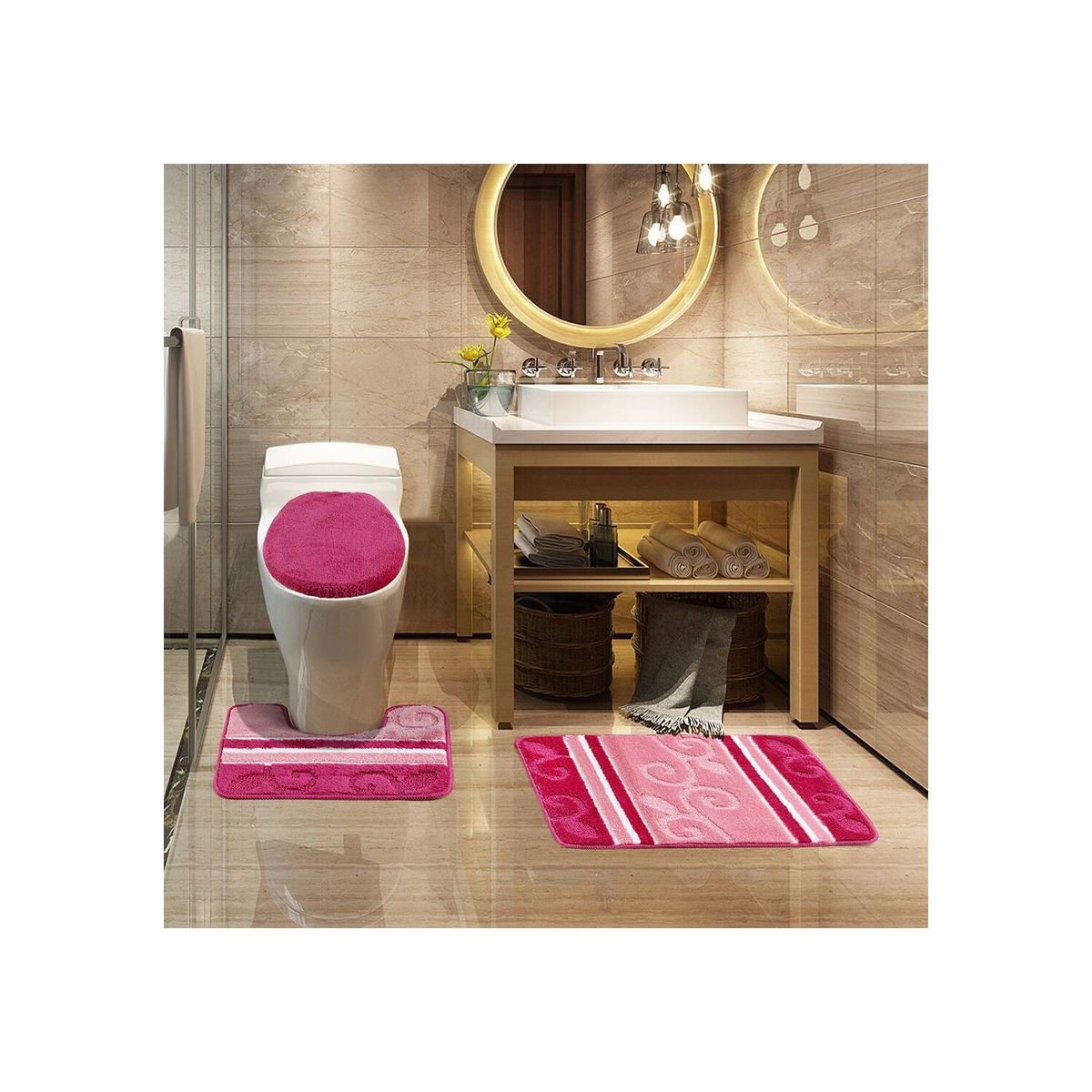 MODA ALFOMBRAS - Alfombra Para Baño Set Rosado 50 X 75 Cm