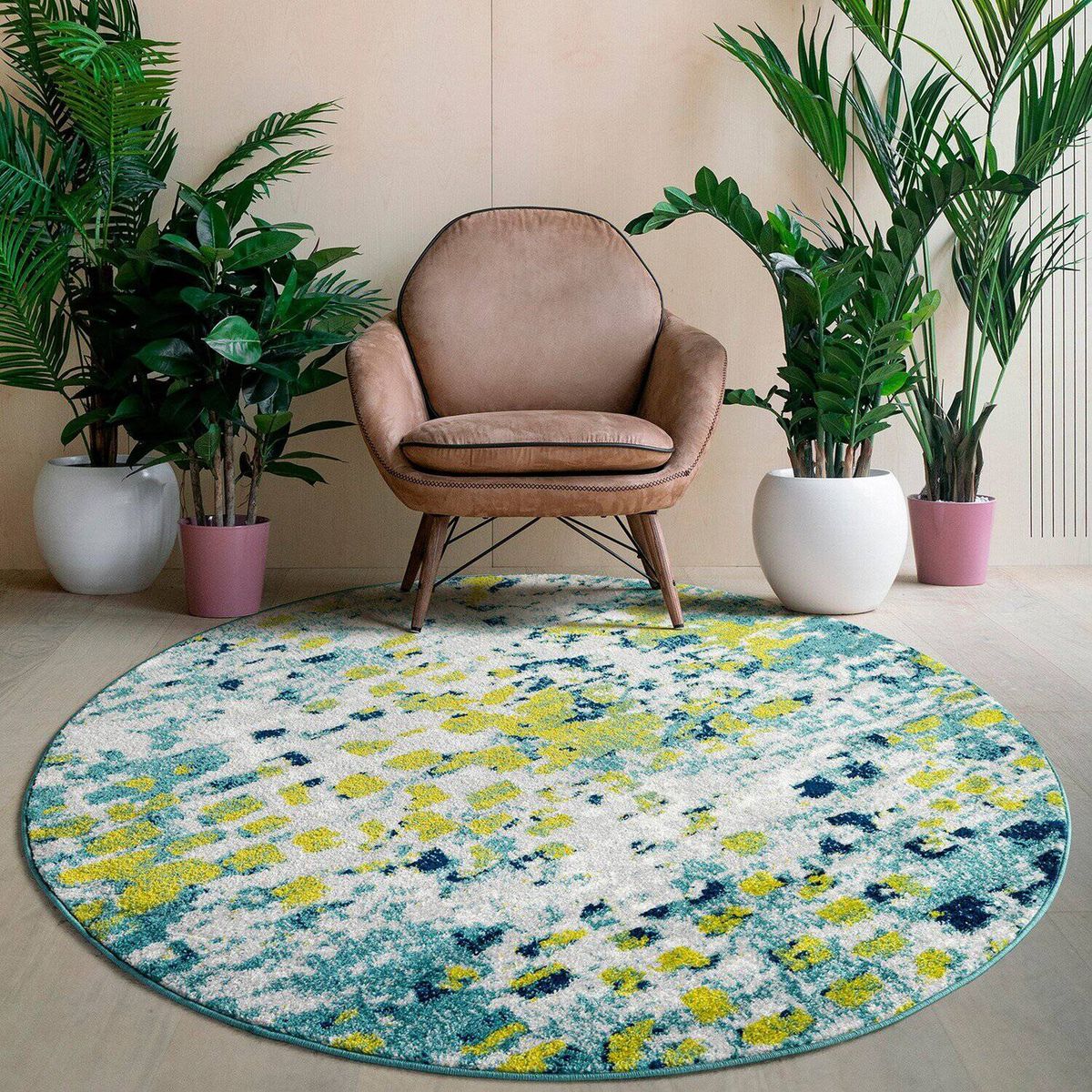 MODA ALFOMBRAS - Alfombra Redonda Florida Verde 160 X 160 Cm