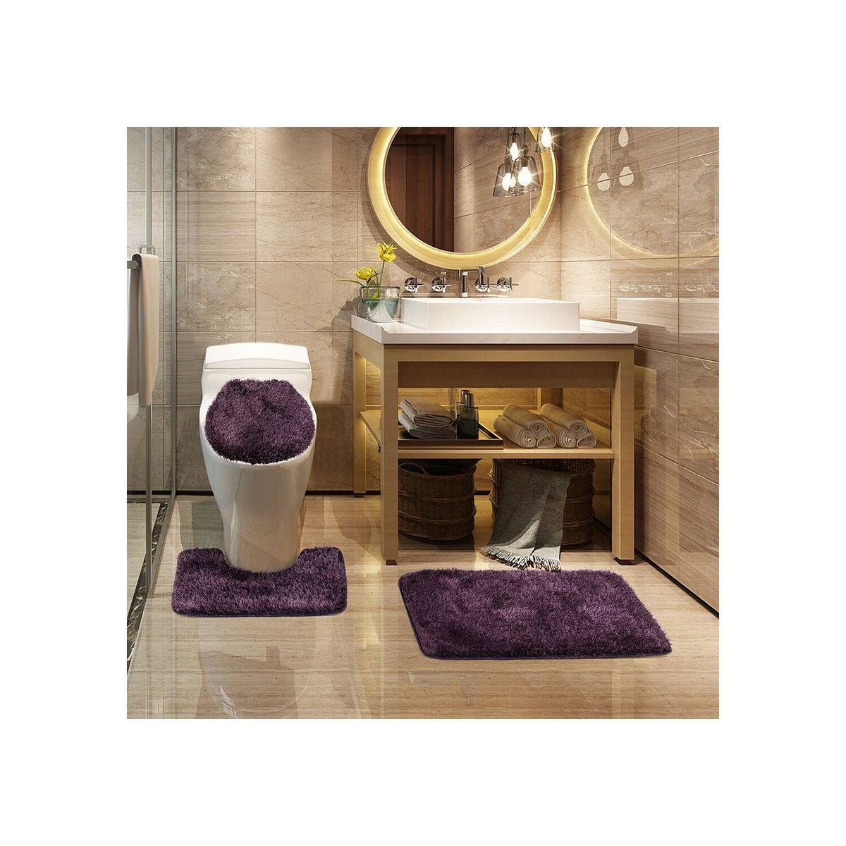 MODA ALFOMBRAS - Alfombra Para Baño Set Morado 50 X 75 Cm