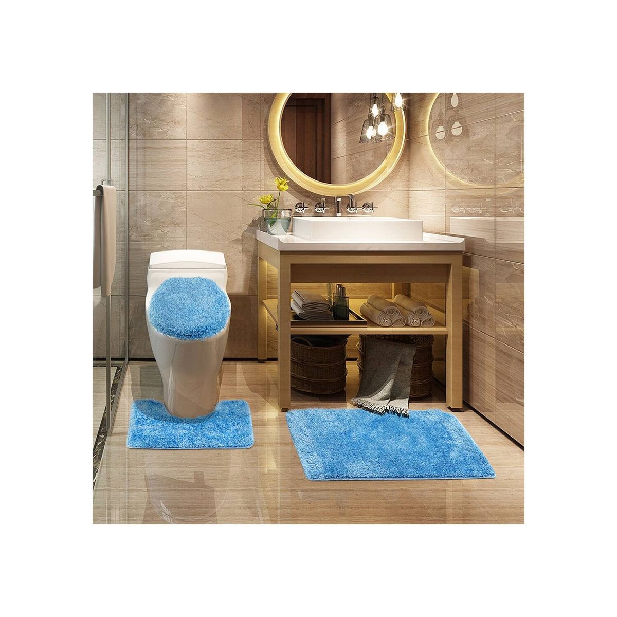 MODA ALFOMBRAS - Alfombra Para Baño Set Azul 50 X 75 Cm