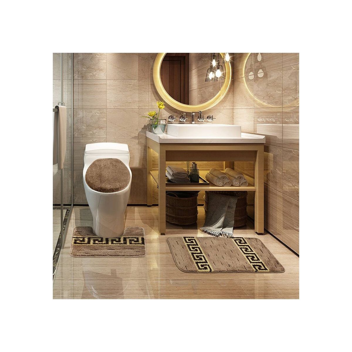 MODA ALFOMBRAS - Alfombra Para Baño Set Café  50 X 75 Cm